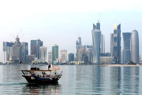 Doha skyline in Qatar, heading an article on foreign investment growth