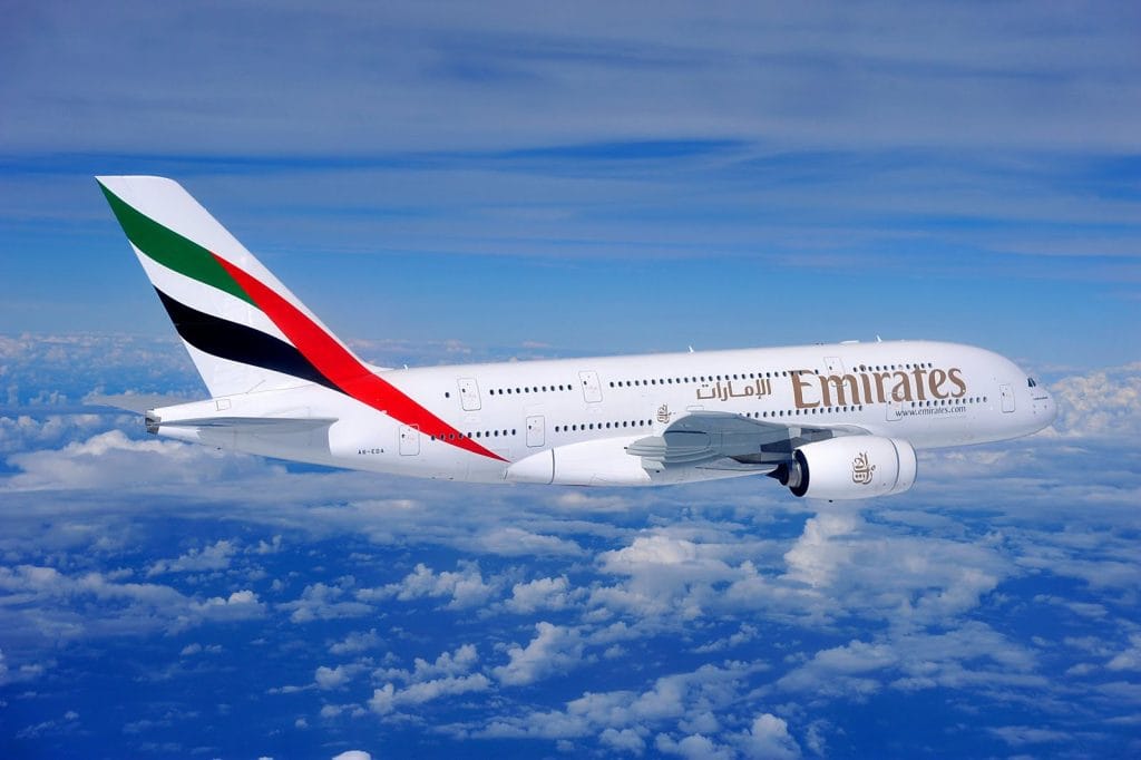 Emirates A380 aircraft, heading an article on UAE residents travelling for Eid