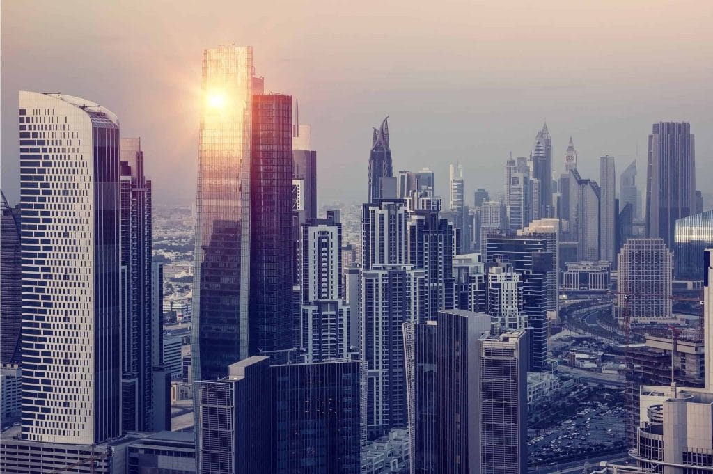 Downtown Dubai in the evening, heading a guide to UAE Economic Substance Regulations