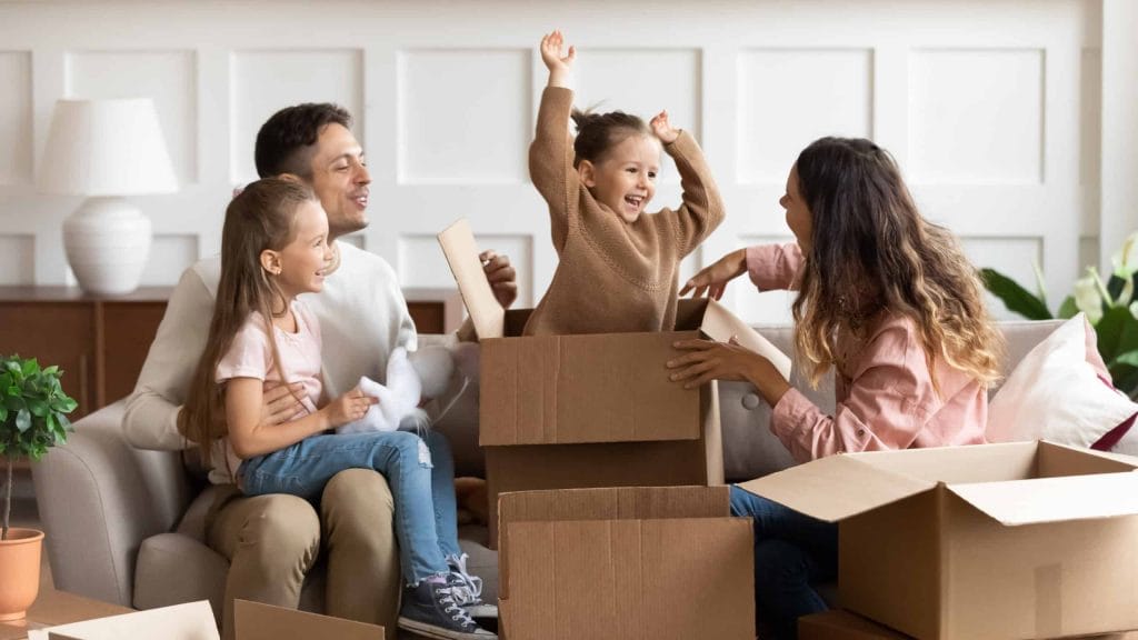 A family in their new home, heading an article on choosing the right relocation destination