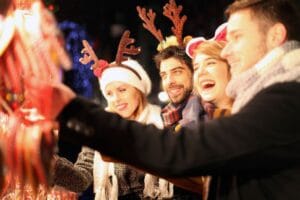 Christmas fair stalls, from an article on celebrating the holidays as an expat