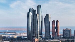 Abu Dhabi x Abu Dhabi skyline, heading an article on setting up a business in the emirate